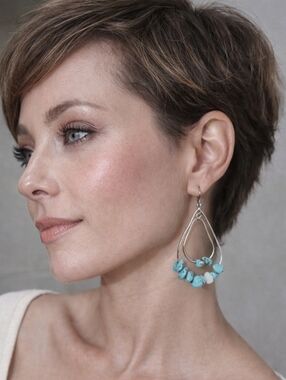 Boho Turquoise Stone Dangle Earrings - Silver Wire Artisan Style. Women Jewelry